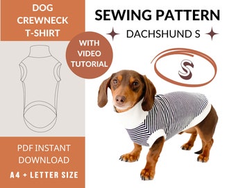 Size S - Dachshund T-Shirt Sewing Pattern | Long Dog T-Shirt Pattern | Video and Photo Instructions | Beginner friendly dog clothes sewing