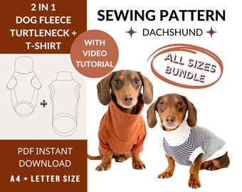 Bundle All Sizes (XS - XL) | Dachshund Jumper Sewing Pattern | With Video Tutorial | PDF download | Turtleneck Fleece + T-shirt