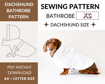 Patrón de costura de albornoz Dachshund (XS) / Patrón PDF / Albornoz largo para perros / Después del baño / Día de playa