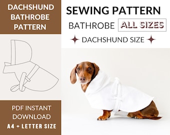 All Sizes BUNDLE | Dachshund Bathrobe Sewing Pattern | PDF Pattern | Long Dog Bathrobe | After Bath | Beach Day