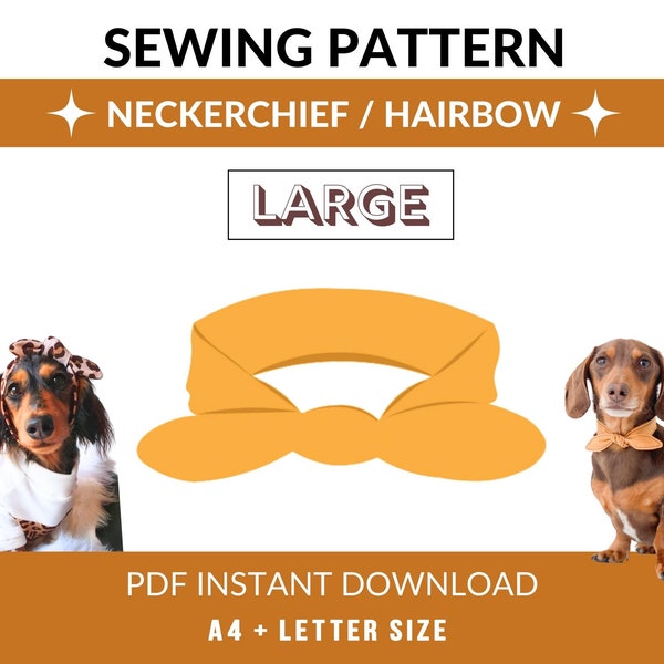 Dog Bow Sewing Pattern (Large) 2.5cm or 1" wide | Easy Sewing | Neckerchief or Hair (Fur) Bow | Small to Medium Size Dogs | Easy to adjust