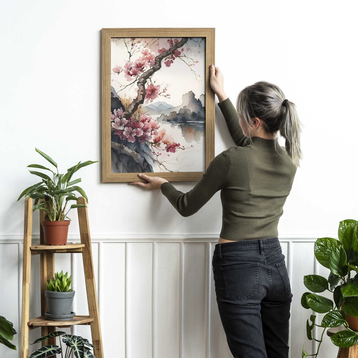 Cherry Blossom Painting Wall Art Japanese Flower Wall Decor Etsy