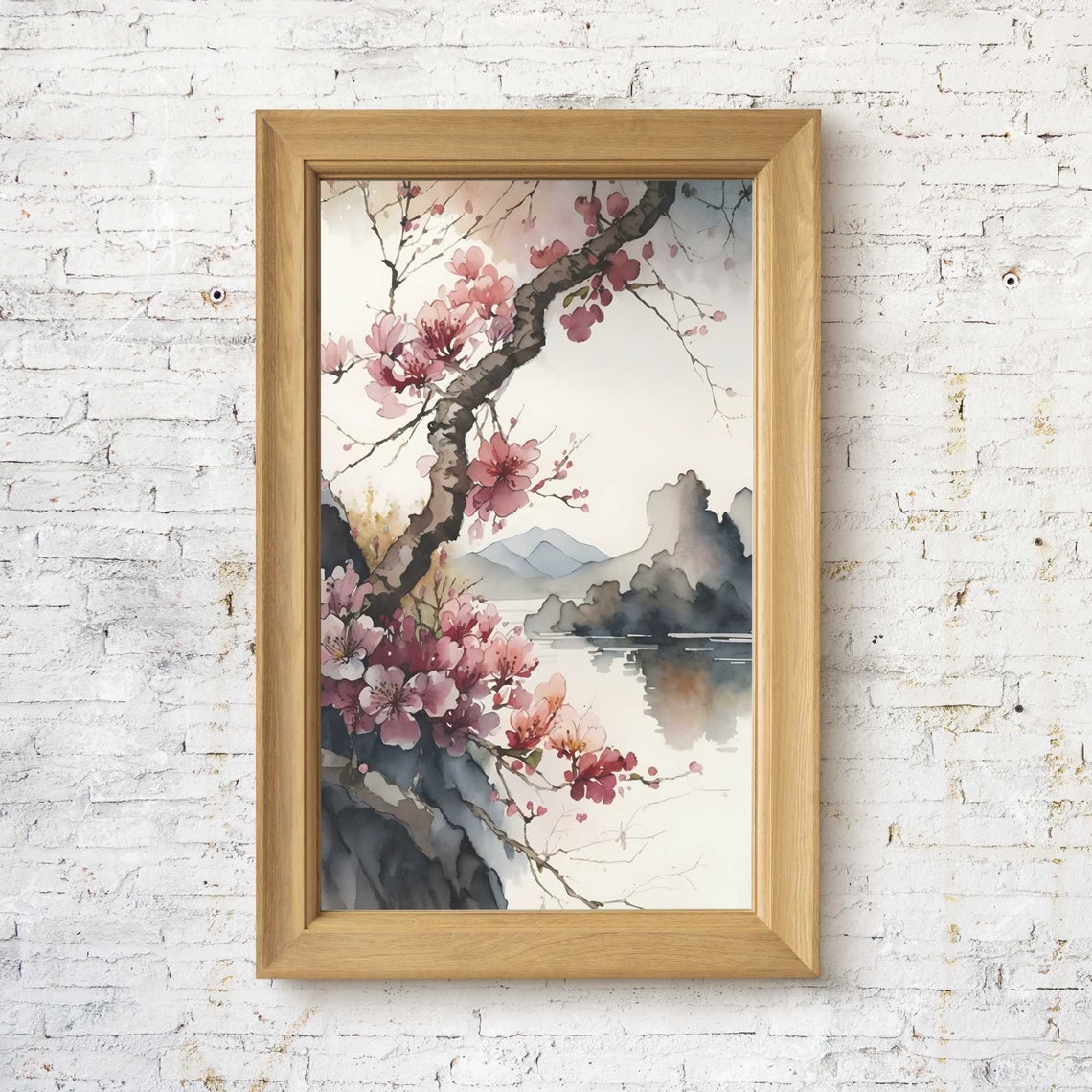 Cherry Blossom Painting Wall Art Japanese Flower Wall Decor Etsy