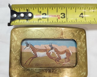 Hebilla de cinturón de antílope de Milwaukee, WI, de acero inoxidable, estilo vintage Buddy's Buckle, con diseño de fauna del oeste.