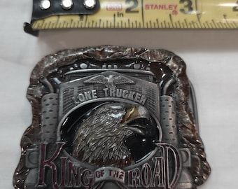 Hebilla de cinturón vintage de 1990 Lone Trucker King of the Road, águila de motorista de Tanside, Inglaterra