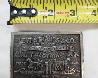 Hebilla de cinturón Levi Strauss vintage de 1976, Bergamot Brass Works USA, original, remachada, ropa de calidad.
