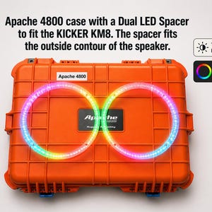 May include: An orange Apache 4800 case with a Dual LED Spacer. The case features two illuminated, multi-colored LED rings. The text on the case reads "Apache 4800". The image also includes text that reads "RGB Ready".