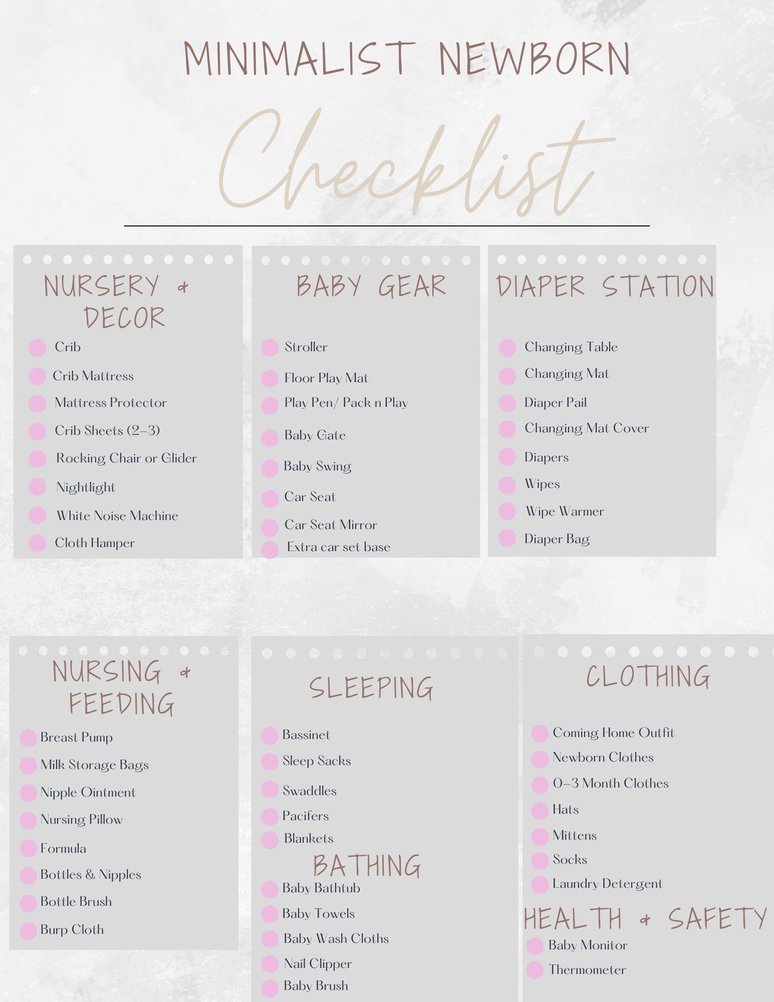 Minimalist newborn best sale checklist