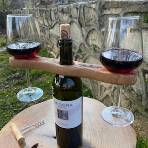 Wooden Wine Glass Holder - Portable Wine Caddy - Wooden Wine Butler - Aesthetic Wine Bottle Holder - Anniversary Gift - Unique Wine Gifts