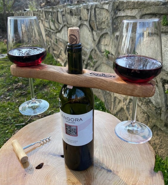 Wooden Wine Glass Holder - Portable Wine Caddy - Wooden Wine Butler -  Aesthetic Wine Bottle Holder - Anniversary Gift - Unique Wine Gifts - Etsy