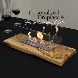 Chimenea de bioetanol de madera personalizada - Brasero rústico de nogal hecho a mano - Chimenea de escritorio personal - Brasero para exteriores - Regalo decorativo