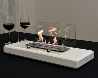 Personalized Tabletop Bioethanol Fireplace with Glass Panel Smokeless Decorative Fire Pit