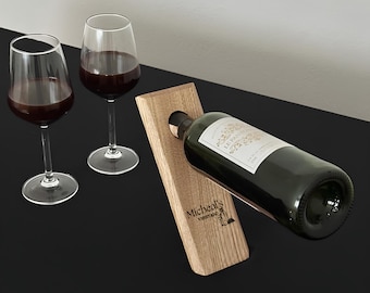 Personalized Chestnut Wood Wine Bottle Holder - Wooden Wine Stand - Rustic Wine Rack - Modern Balanced Wine Bottle Holder - Wine Lover Gift