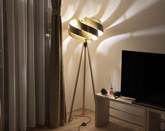 Floor Lamp Wooden Tripod Modern LED Scandinavian Tall Standing Light