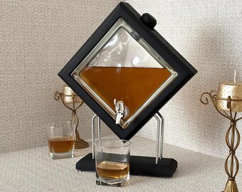 Personalized Wooden Whiskey Dispenser with Amber Lighting, Engraved Decanter