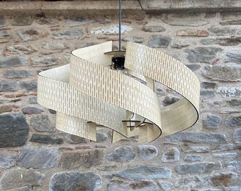 Linear Wood Chandelier – Modern Scandinavian Ceiling Light for Dining Room and Kitchen