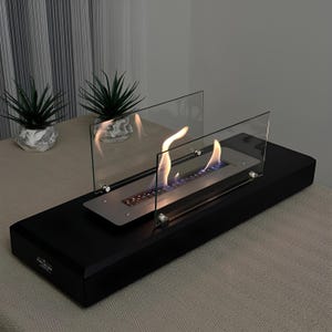 Handmade Wooden Black Table Top Fireplace - Rustic Table Top Fire Pit - Modern Mini Indoor Fireplace - Man Cave Decor - Outdoor Patio Decor