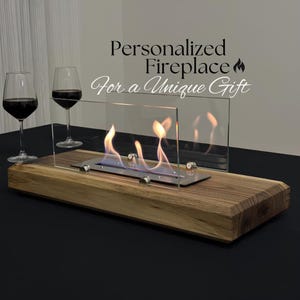 Brasero de madera personalizado para mesa - Chimenea de madera hecha a mano - Brasero sin humo personalizado - Minichimenea moderna - Decoración de jardín al aire libre