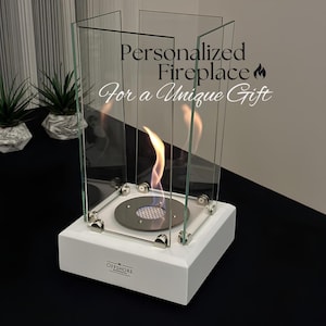 Chimenea portátil de sobremesa blanca personalizada - Chimenea de madera sin humo hecha a mano - Brasero de bioetanol - Decoración moderna para patios