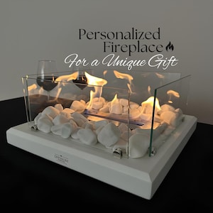 Chimenea de madera blanca personalizada - Brasero cuadrado para interiores - Chimenea moderna sin humo - Chimenea de sobremesa de bioetanol - Decoración de patio