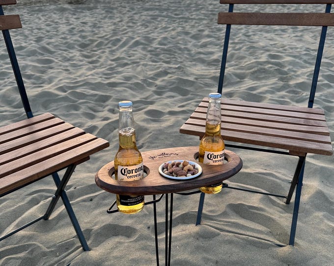 Customized Wooden Portable Beer Table - Wooden Portable Beer Holder - Wooden Folding Beer Table - Wine Bottle Holder - Gift for Couples