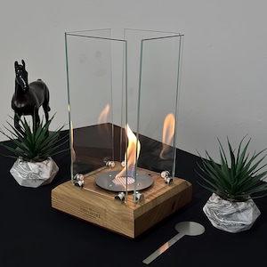 Chimenea portátil de madera de castaño personalizada - Mini chimenea de madera - Chimenea de bioetanol sin humo - Decoración moderna para el hogar - Regalo de Navidad