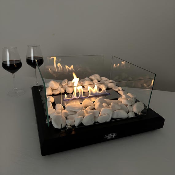 Handmade Black Table Top Fire Pit - Bioethanol Table Top Fireplace - Modern Smokeless Fire Pit - Indoor and Outdoor Fireplace Decor