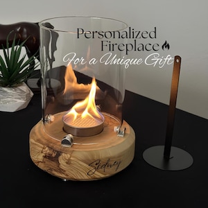 Chimenea de mesa de madera personalizada - Chimenea portátil personalizada - Pozo de fuego sin humo hecho a mano - Chimenea de interior - Regalo para novio
