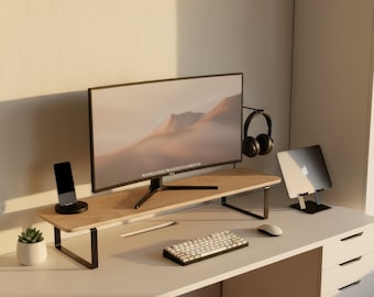 Dual Monitor Stand with Monitor Riser – Desk Shelf and Monitor Stand Wood