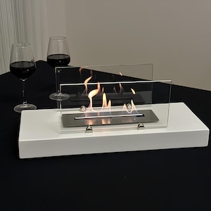 Chimenea de sobremesa moderna blanca personalizada - Brasero de bioetanol hecho a mano - Chimenea sin humo ni olores - Chimenea de interior - Regalo de Navidad