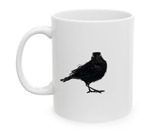 Black Crow Coffee Mug: Gothic Raven Art, Witchy Gift