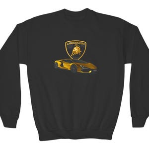 Cool Yellow Sports Car Youth Crewneck Sweatshirt, Kid&#39;s Fashion, Gift for Car Lovers, Boys Girls Streetwear, Casual Outfit, racecar sweater