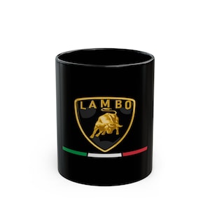Supercar Coffee Mug: 11oz Black Ceramic Mug, graphic logo sports car cup