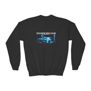 Cool Blue Sports Car Youth Crewneck Sweatshirt, Kid&#39;s Fashion, Gift for Car Lovers, Boys Girls Streetwear, Casual Outfit, racecar sweater