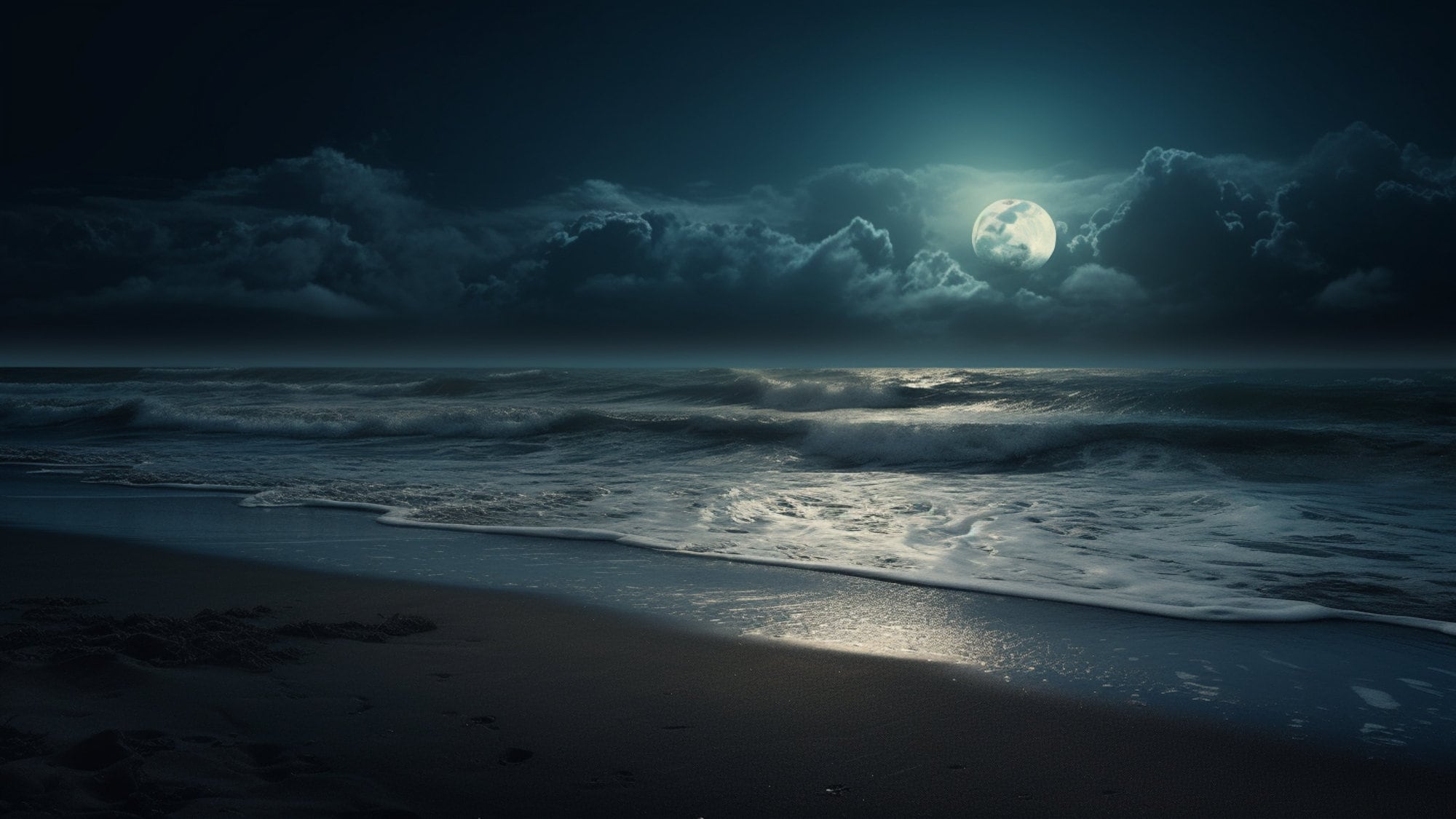 Midnight Reverie | AI Art Image | Tranquil Beach Scene | Midnight Moon ...