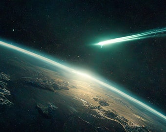 Celestial Encounter: A Comet Flies By a Planet | Space Art | Astronomy Art | Cosmic Art | Digital Art | Wall Decor | Comet Art | TV Wall Art