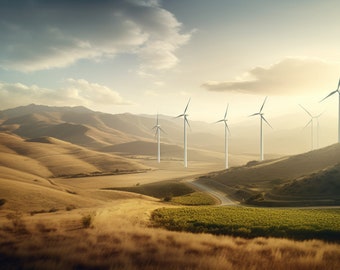 Wind Farm | AI Art Image | Harmony of Technology and Nature | Rolling Hills | Wind Turbines | Eco-Friendly Energy | Green Technology