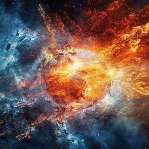 Quasar Eruption | AI Art Image | Deep-Space Satellite | ISO 12800 | 16:9 & A Series | Dynamic | Brilliant | Colorful | Cosmos | Cosmic Art