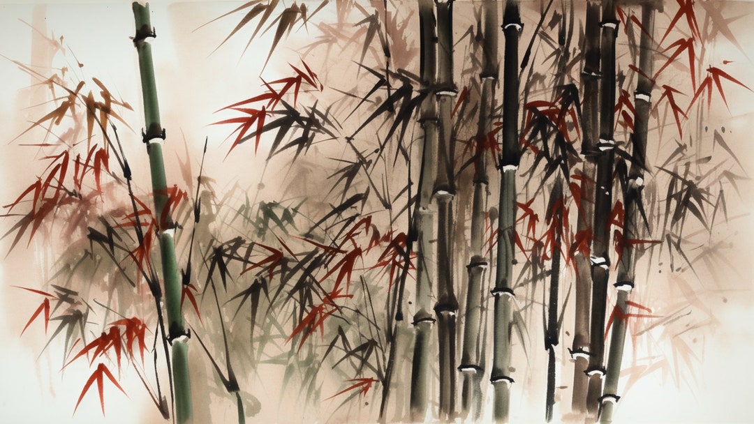 Bamboo Brush Painting AI Art Image Elegant Bamboo Stalks Graceful Leaves Chinese Brush Technique