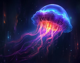 Galactic Jellyfish | AI Art Image | Cosmic Entity | Surreal Space Art | Digital Painting | Vibrant Colors | Wall Art | Unique Home Decor