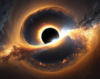 Cosmic Collision: A Black Hole Swallowing a Star | Cosmic Art | Space Art | AI Generated | Astronomy Art | Astrophysics Art | TV Wall Art