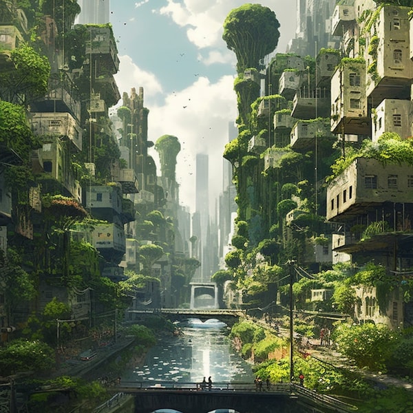 Nature Reclaims City | AI Image | Post-Technologic World | Reclaimed by Nature | Sky High Greenery | Surreal Landscape | Jungle Metropolis