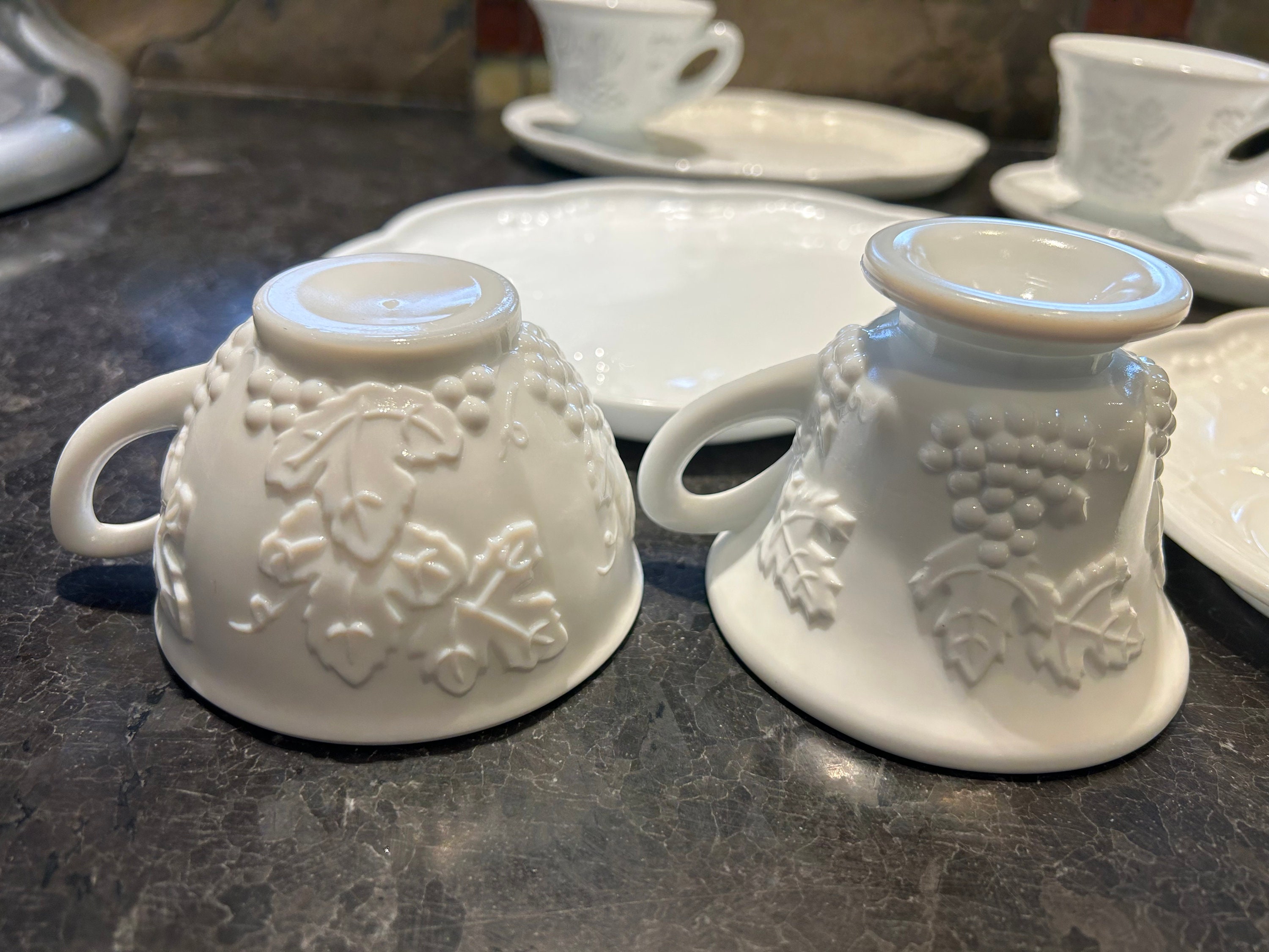 Milk Glass Sandwich Plate and Cups. Set of 4 Etsy