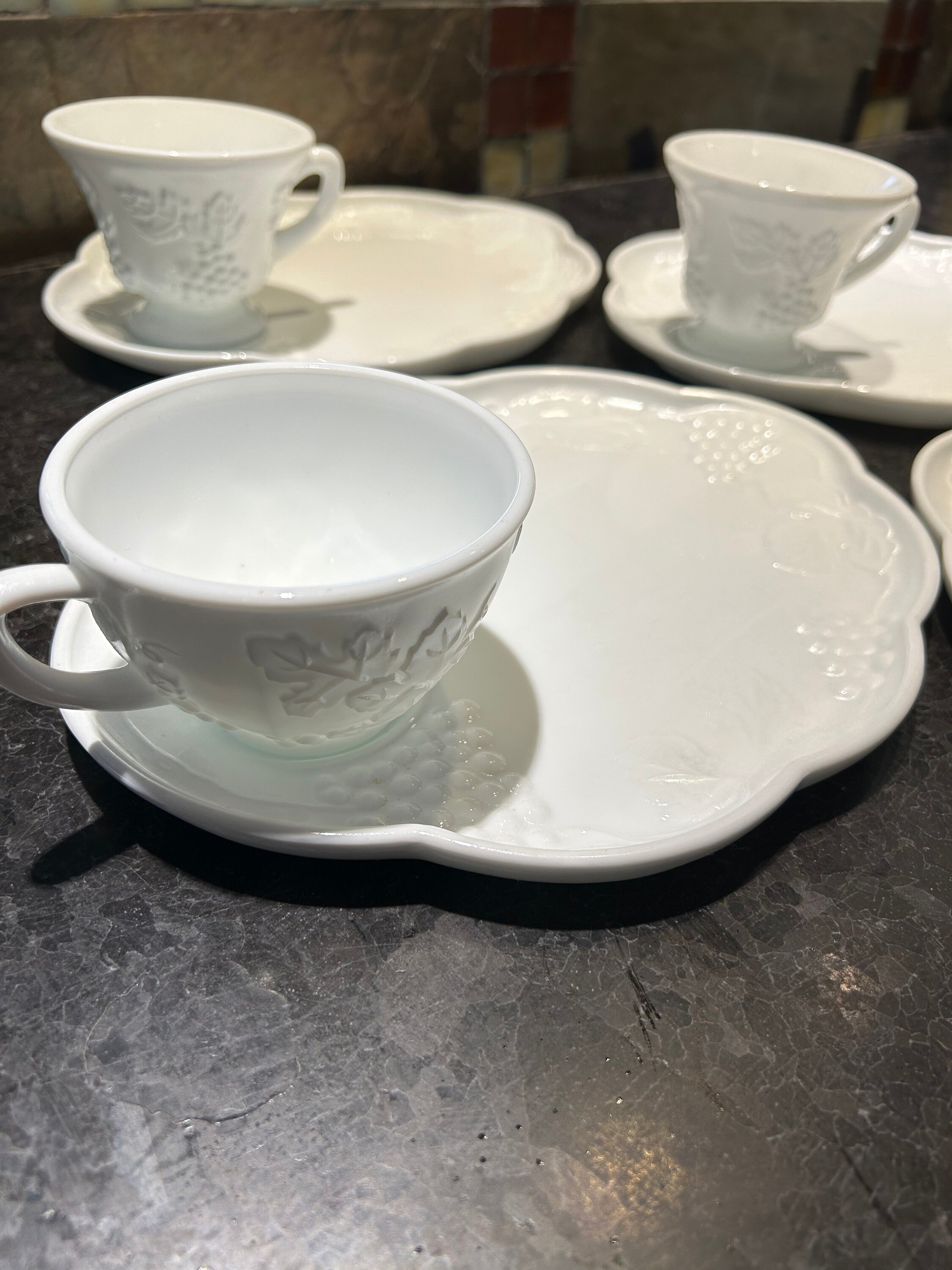 Milk Glass Sandwich Plate and Cups. Set of 4 Etsy