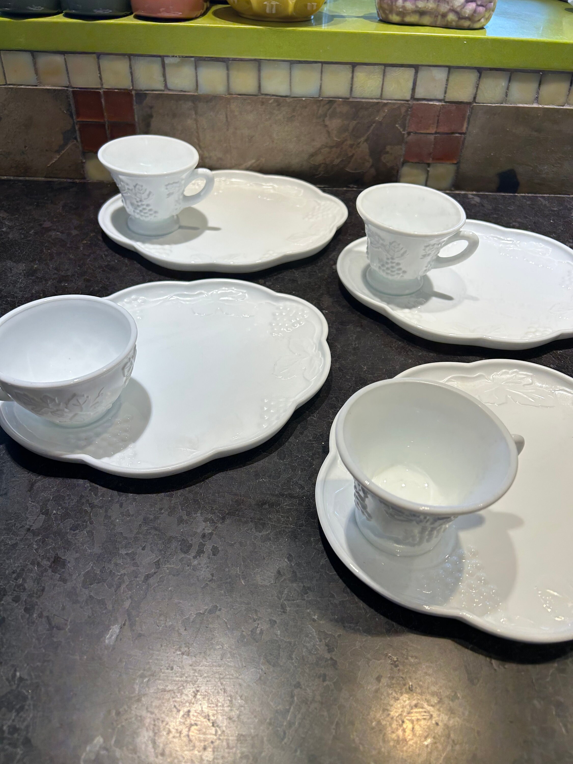 Milk Glass Sandwich Plate and Cups. Set of 4 Etsy