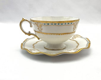 Vintage Royal Crown Derby Lomardy English Bone China Footed Cup & Saucer Set