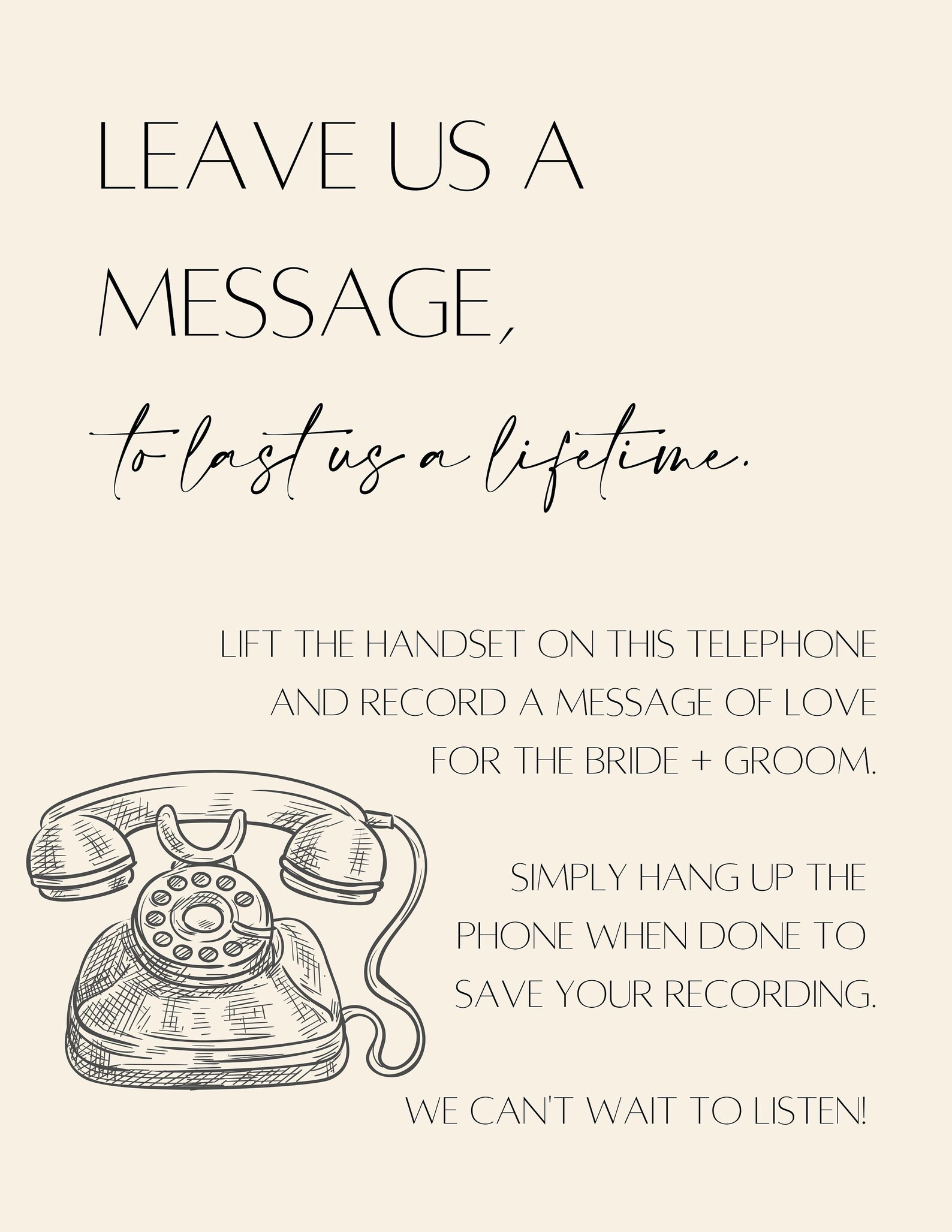 Fetefone/ After the Tone Voicemail Sign for Wedding Wedding Guest Book