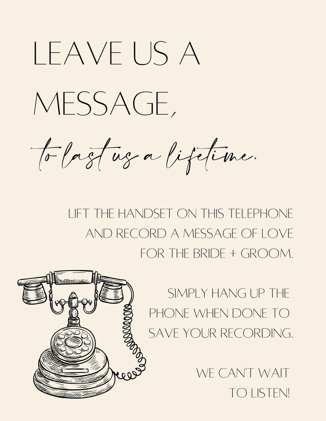 Wedding Voicemail Sign: Leave Us A Message (canva Template, 8.5x11 ...