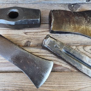 Vintage Lot of Woodsman Tools Single Bit Axe, Wedge, Spltting Maul Ax, & Sledge