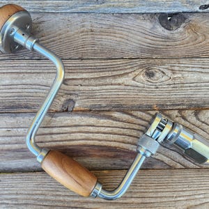 Vintage PowrKraft England 10&quot; Ratcheting Bit Brace Drill - Hand Drill or Auger
